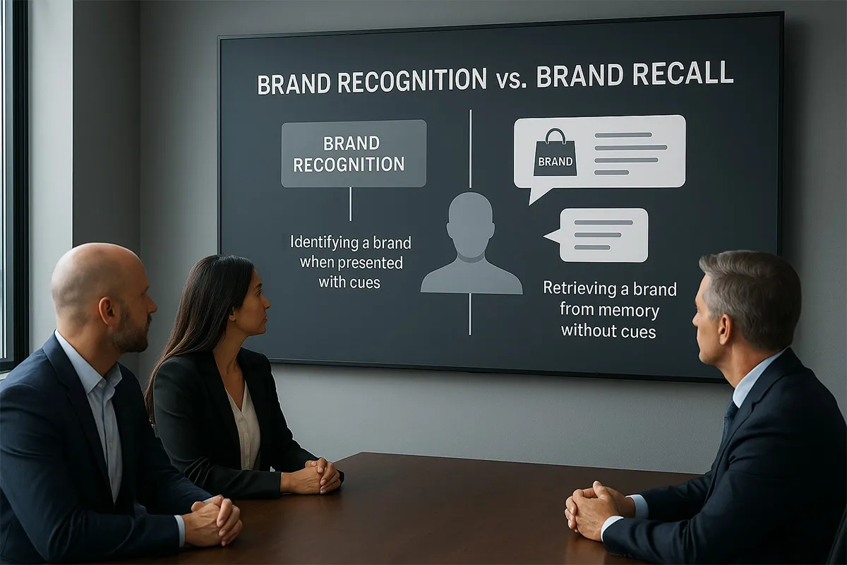 Illustration comparing recall and recognition in human and AI memory models