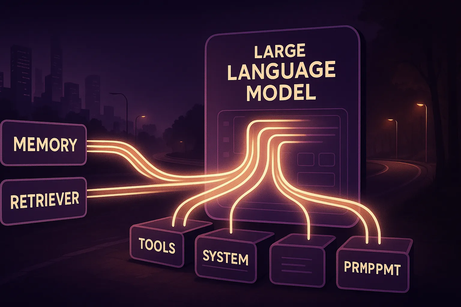 Diagram of context engineering pipeline feeding into LLM